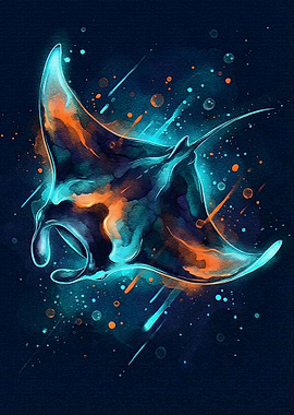 Watercolor Manta Ray Art
