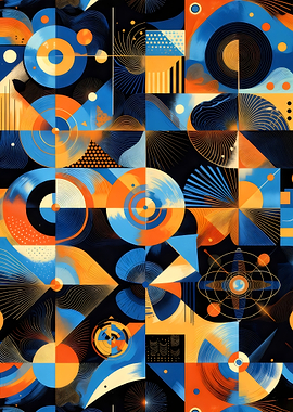 Abstract Geometric Pattern in Blue and Orange