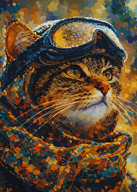 Ski Cat Portrait Painting