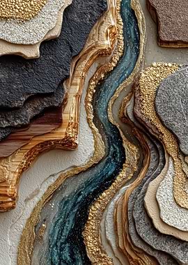 Abstract Riverbed with Gold Accents