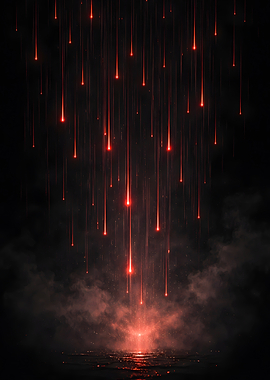 Red Meteors Falling on Dark Surface