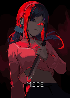 Anime Girl with Knife in Red Light