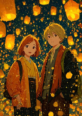 Anime Couple with Lanterns