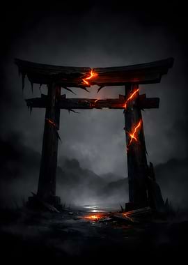 Torii Gate with Fiery Cracks