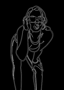 Woman with Glasses Outline on Black