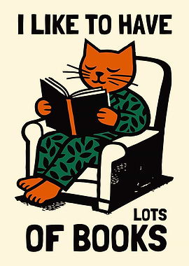 Cat Reading Books Poster
