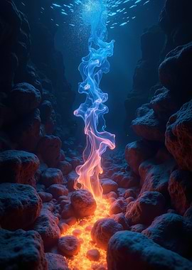 Underwater Lava Flow with Ethereal Flame
