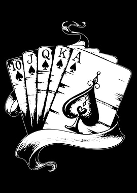 Royal Flush Spades Black and White