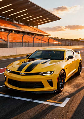 Yellow Chevrolet Camaro on Racetrack
