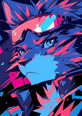 Cyberpunk Wolf with Goggles Art