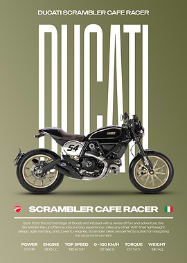 Ducati Scrambler Cafe Racer Motorcycle Poster