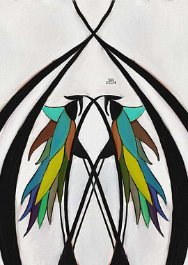 Abstract Colorful Wings with Black Lines