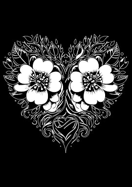 Floral Heart Black and White Design