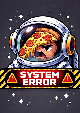 Astronaut Pizza System Error Cartoon