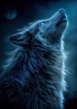 Howling Wolf in Moonlight