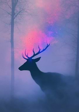 Mystical Deer in Foggy Forest