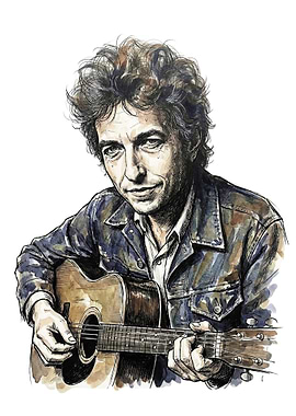 Bob Dylan Watercolor Portrait with Guitar