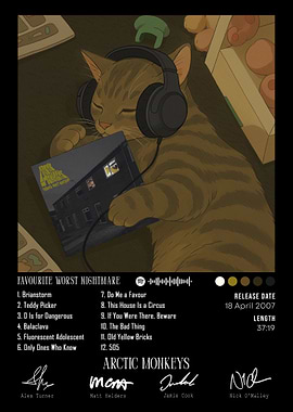 Cat listening to Arctic Monkeys album