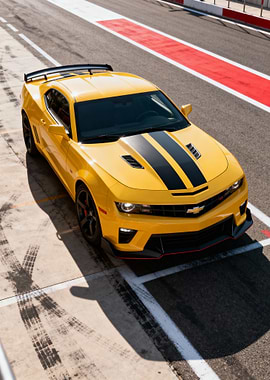Yellow Chevrolet Camaro on Race Track