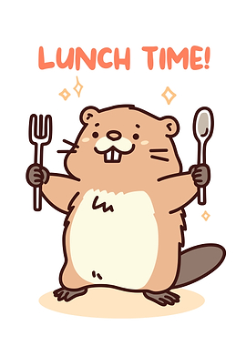 Cute Beaver Lunch Time Illustration