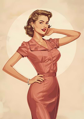 Retro Woman in Pink Dress