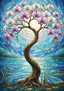 Orchid Tree Stained Glass Illustration