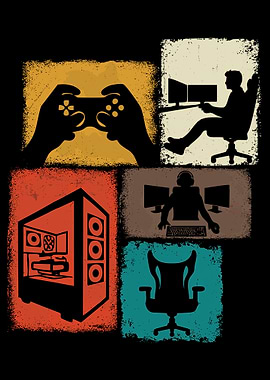 Retro Gaming Poster, Vintage Gamer Wall Art, Old School Video Game Collage Print