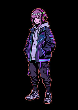 Anime Girl with Neon Jacket