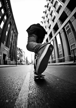 Skateboarder in Urban Black and White