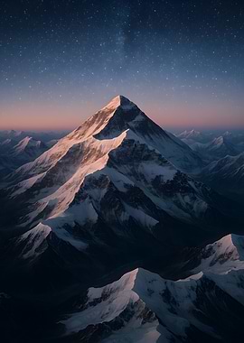 Snowy Mountain Peak Under Starry Sky