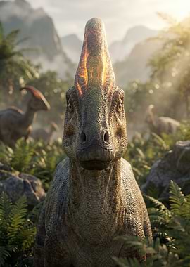 Dinosaur Portrait in Lush Jungle Setting