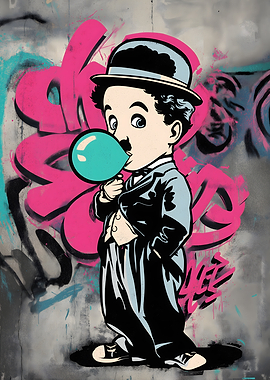 Charlie Chaplin Bubble Gum Graffiti Art