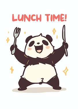 Lunch Time Panda Cartoon Illustration