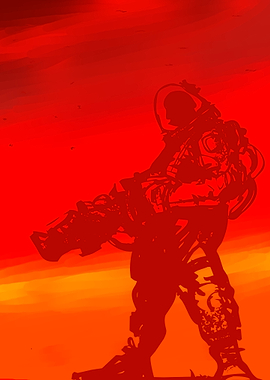 Astronaut Silhouette in Red Landscape