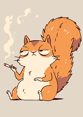 Cartoon Squirrel Smoking a Cigarette