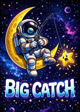 Astronaut Fishing for Stars on Moon