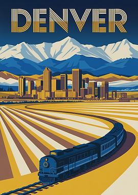 Denver Travel Poster with Train