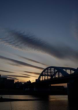 Bridge at Sunset with Striated Clouds