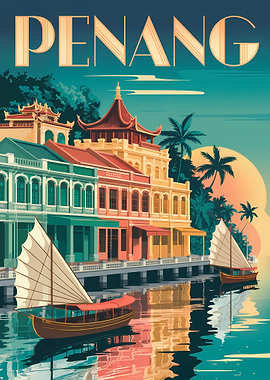 Penang Travel Poster Art Deco Style