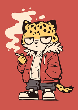 Cool Leopard Cartoon Character Smoking