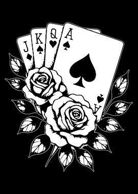 Royal Flush with Roses Illustration