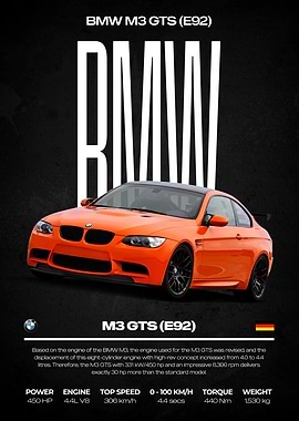 BMW M3 GTS (E92) Car Poster