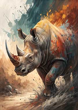 Watercolor Rhino Portrait