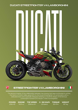 Ducati Streetfighter V4 Lamborghini Motorcycle Poster