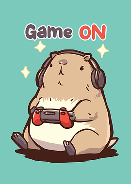 Cartoon Capybara Gamer with Headphones