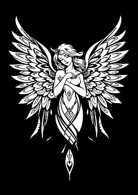 Angel with Wings Black and White