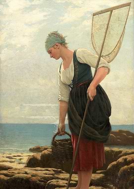 Young Woman Fishing on Rocky Shore