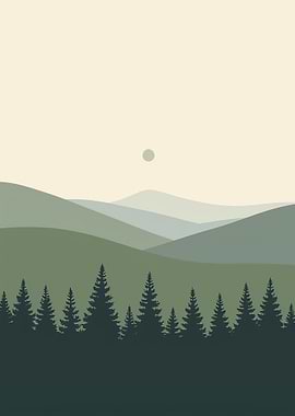 Minimalist Mountain and Forest Landscape