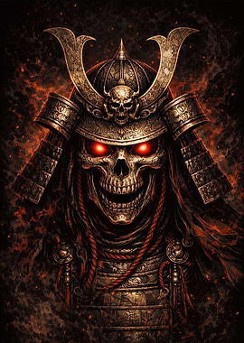 Samurai Skull with Red Eyes