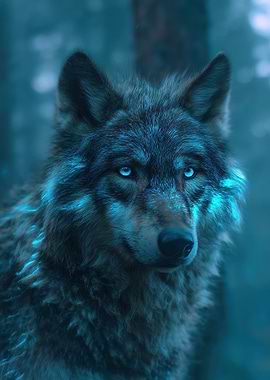 Wolf Portrait with Blue Eyes
